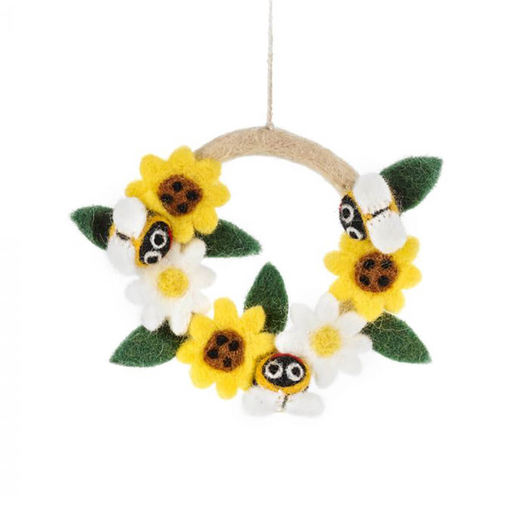 Handmade Felt Mini Spring Bee Wreath Hanging Decoration by Felt So Good