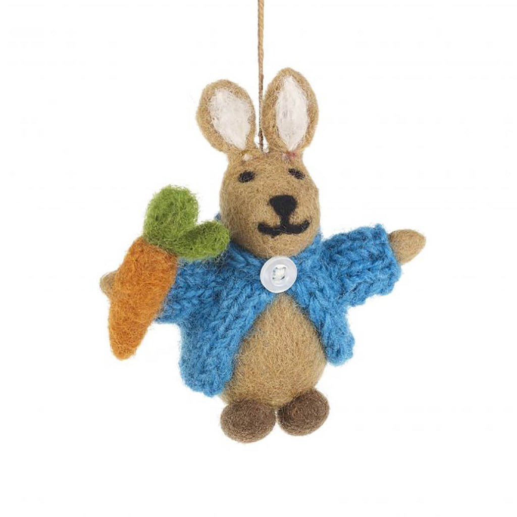 Handmade Felt Rabbit In Cardigan Hanging Easter Decoration by Felt So Good