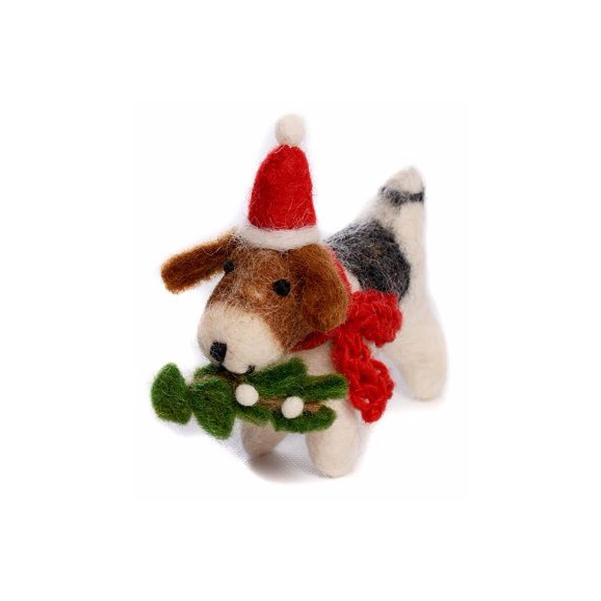 Fox Terrier With Mistletoe Felt Tree Decoration by Amica