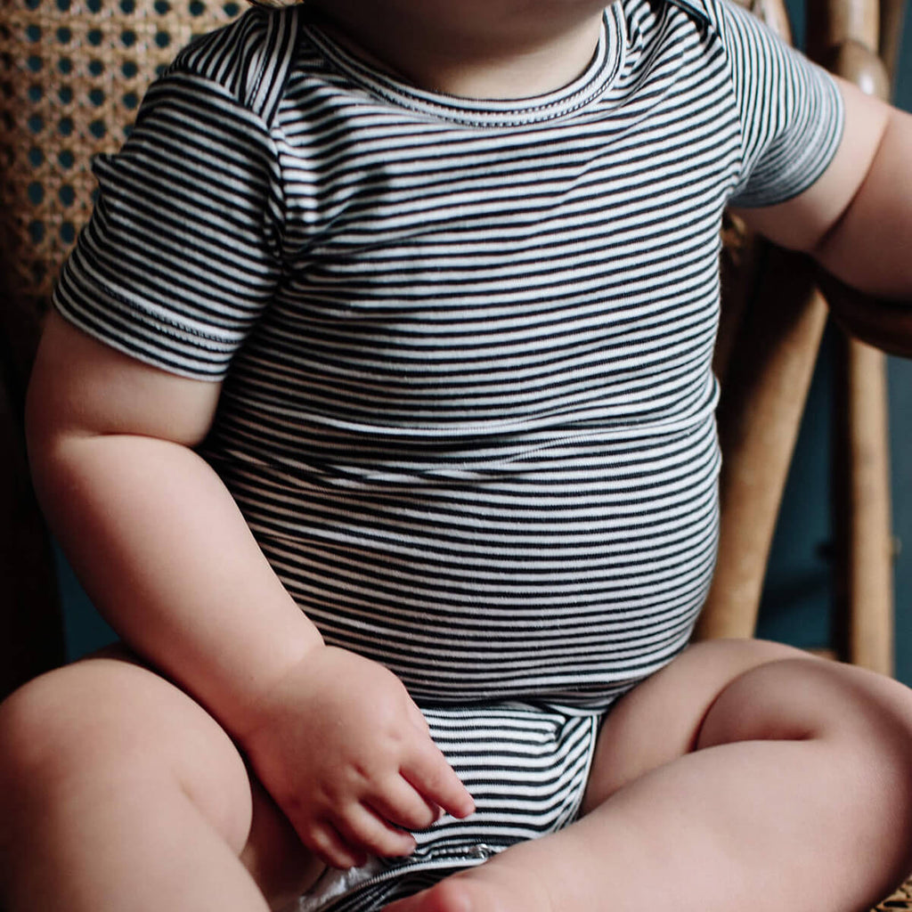 Striped Baby Bodysuit in Nearly Black by Gray Label