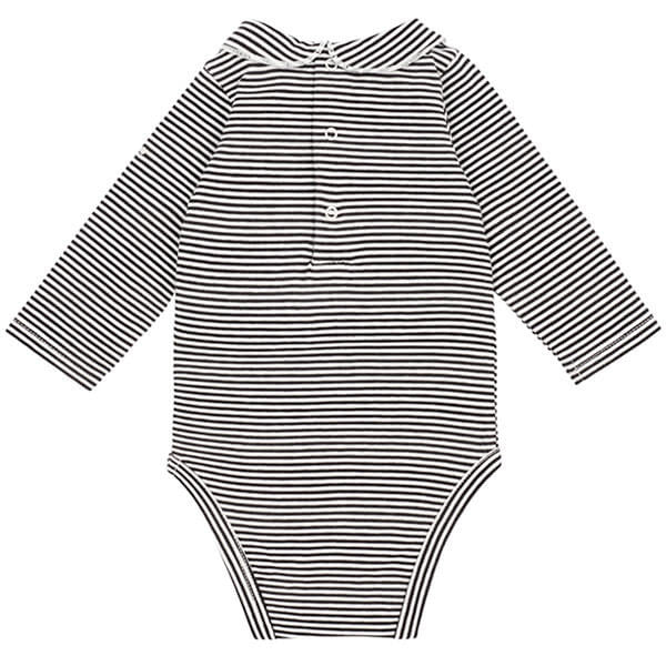 Striped Baby Bodysuit with Collar in Nearly Black by Gray Label