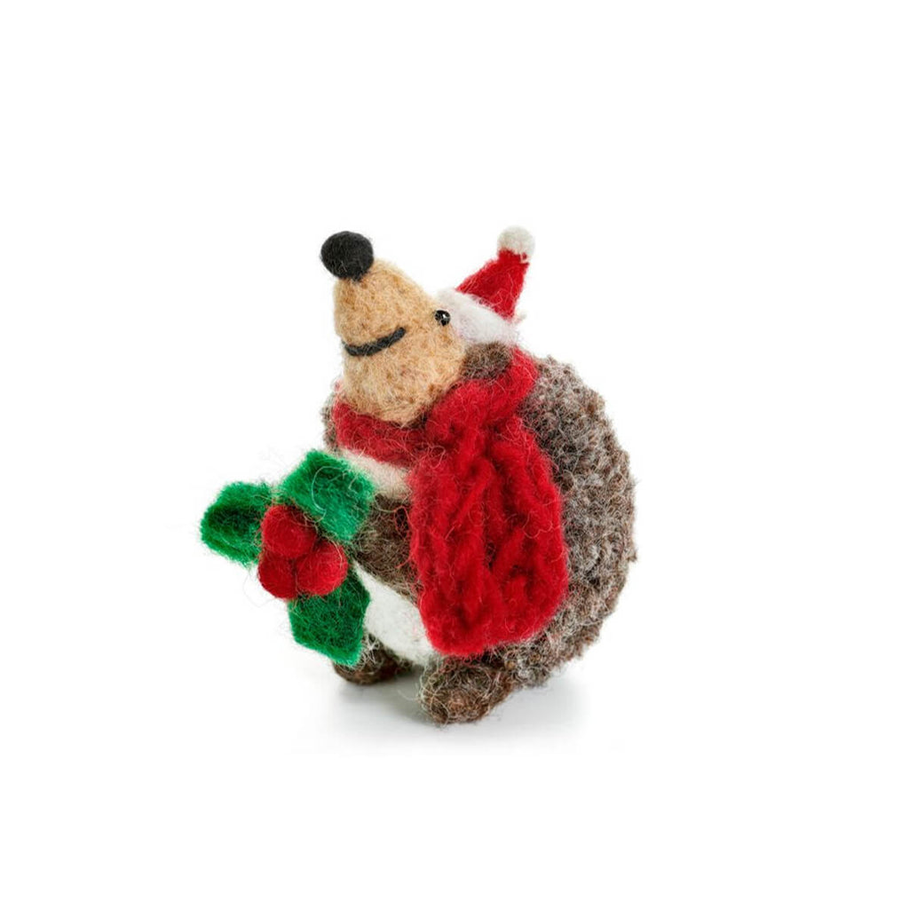 Hedgehog With Sprig Of Holly Hanging Christmas Decoration by Amica