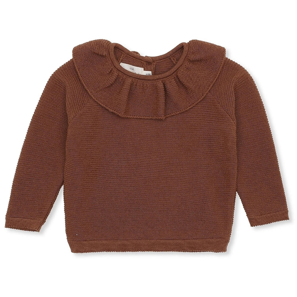 Fiol Collar Wool Knit Deux Baby Sweater in Toffee by Konges Sløjd - Last One In Stock - 1-3 Months
