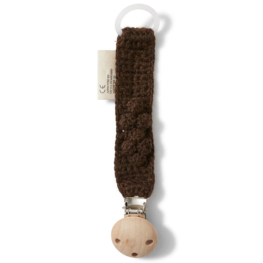 Toma Knitted Pacifier Strap In Cacao Brown by Konges Sløjd