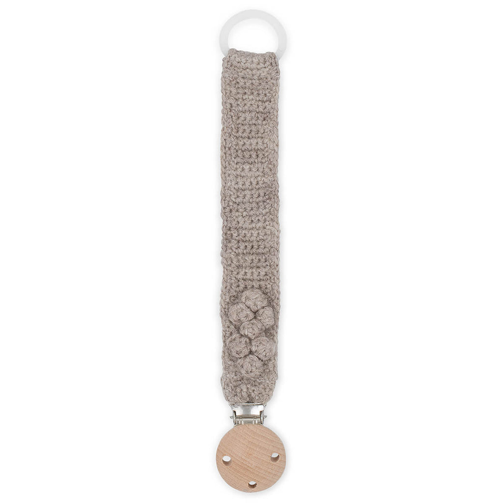 Toma Knitted Pacifier Strap In Paloma Brown by Konges Sløjd