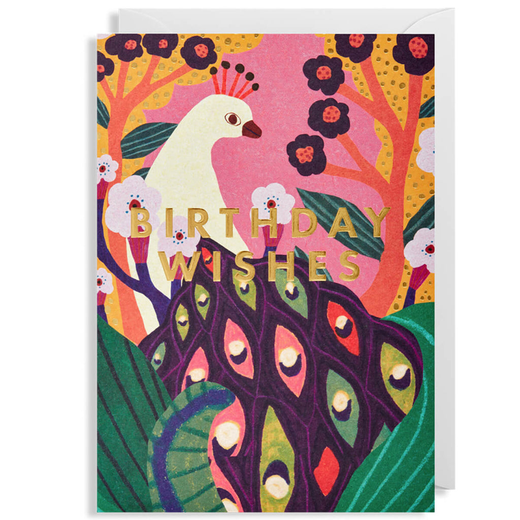 Birthday Wishes Peacock Greetings Card by Monika Forsberg for Lagom Design