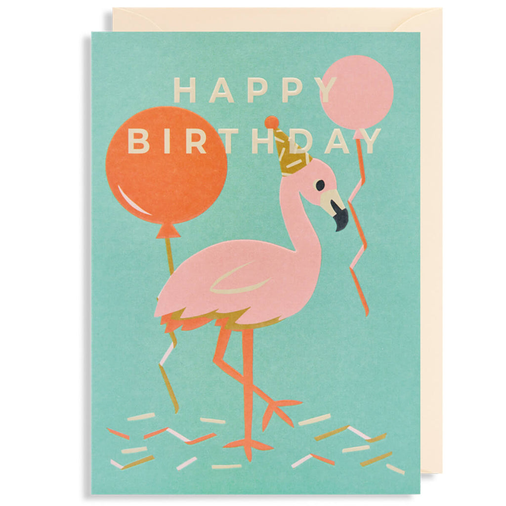 Happy Birthday Flamingo Greetings Card by Naomi Wilkinson for Lagom Design