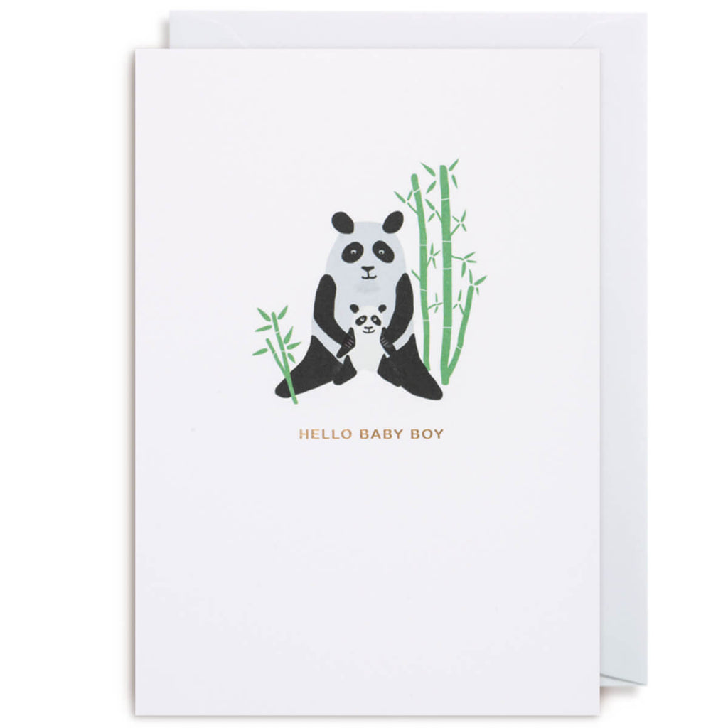 Hello Baby Boy Pandas Greetings Card by Naomi Wilkinson for Lagom Design