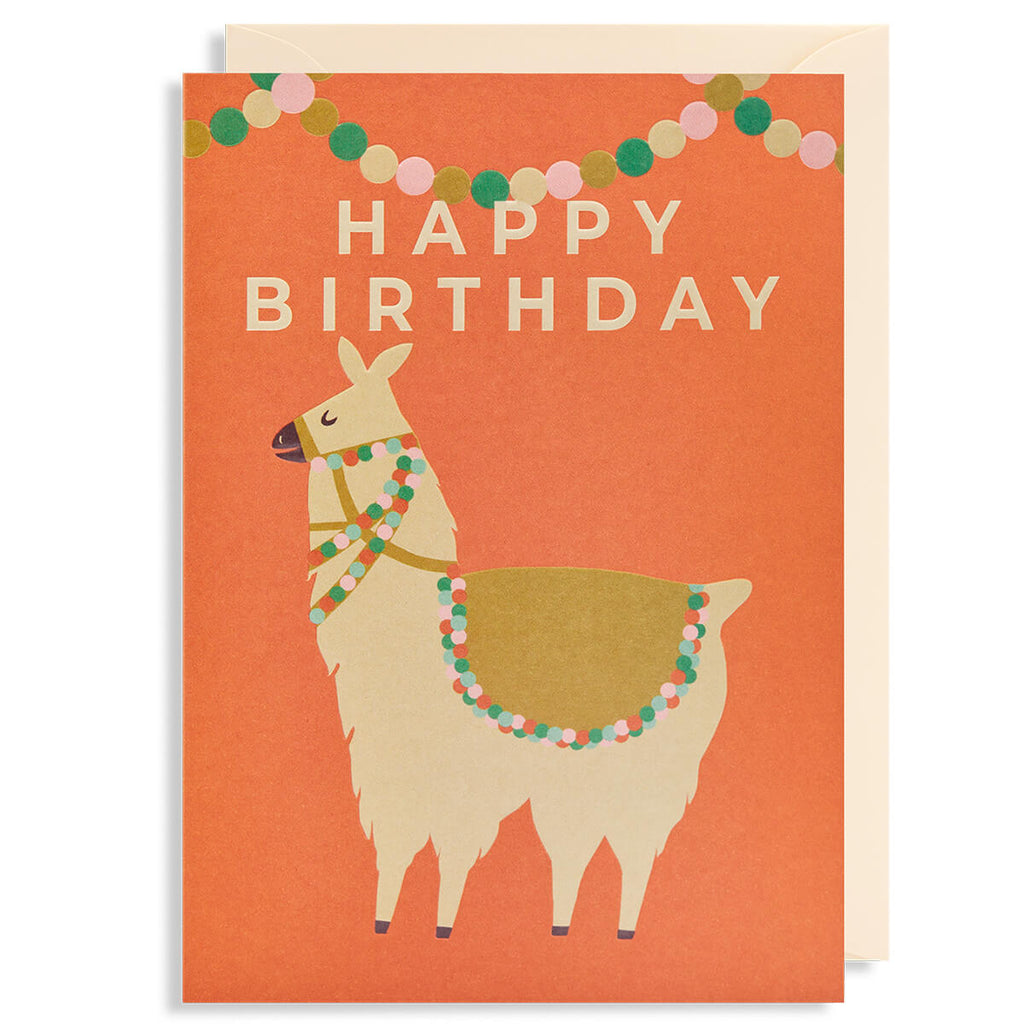 Happy Birthday Llama Greetings Card by Naomi Wilkinson for Lagom Design