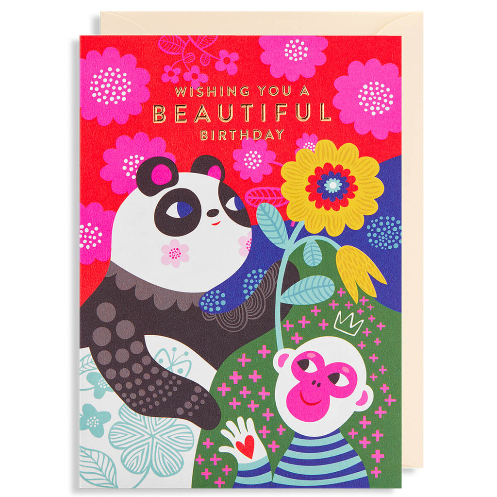 Beautiful Birthday Panda Greetings Card by Helen Dardik for Lagom Design