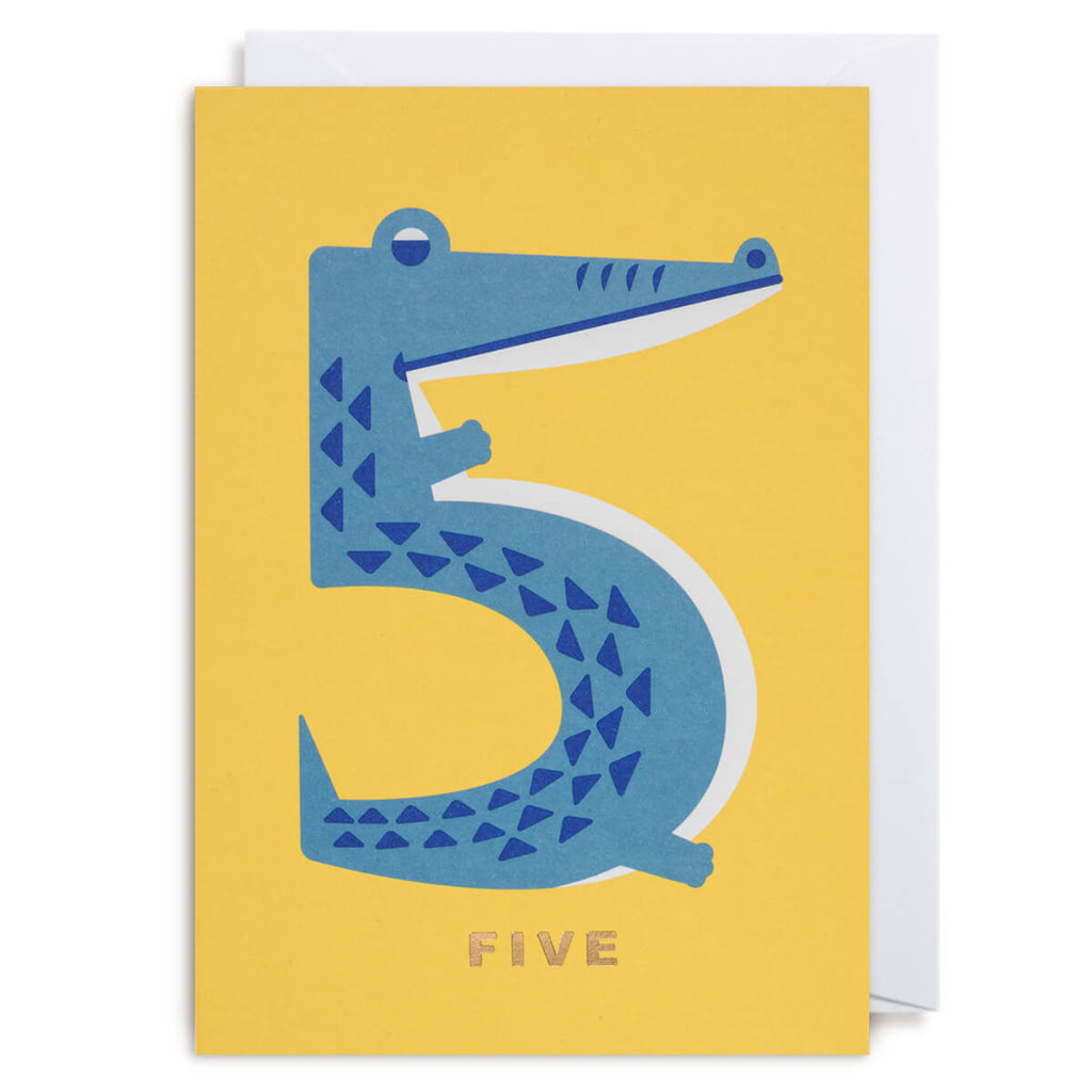Number Five Crocodile Greetings Card by Cozy Tomato for Lagom Design