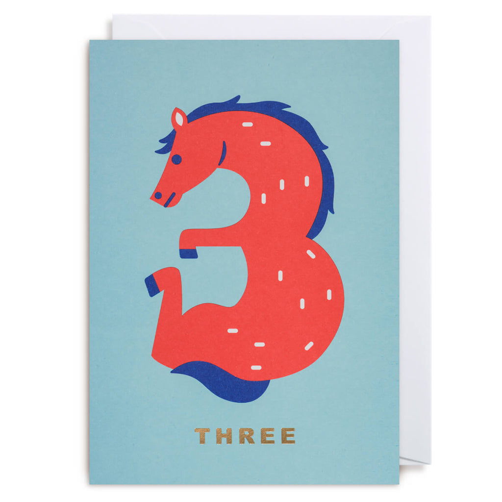 Number Three Horse Greetings Card by Cozy Tomato for Lagom Design