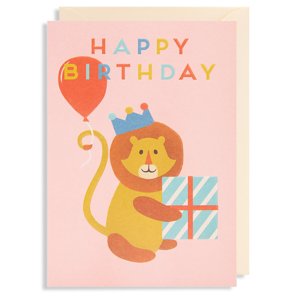 Happy Birthday Lion Greetings Card by Naomi Wilkinson for Lagom Design