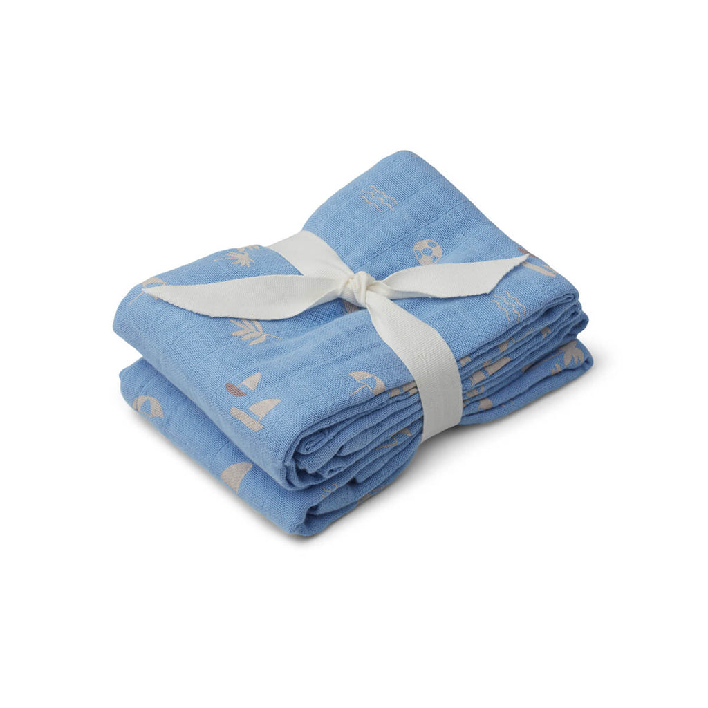 Lewis Muslin Cloths in Seaside Sky Blue by Liewood (2 Pack)