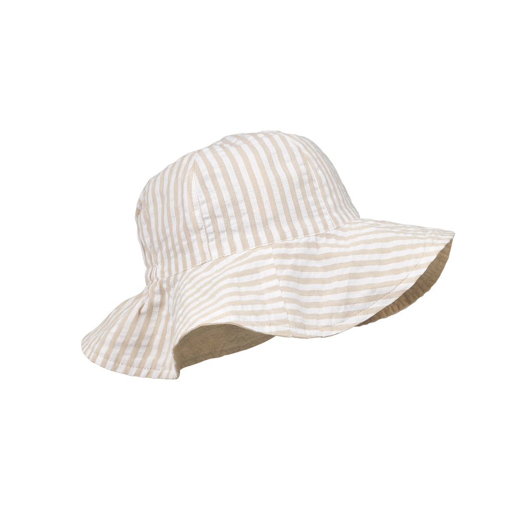 Amelia Reversible Seersucker Sun Hat in Sandy / White Stripe by Liewood