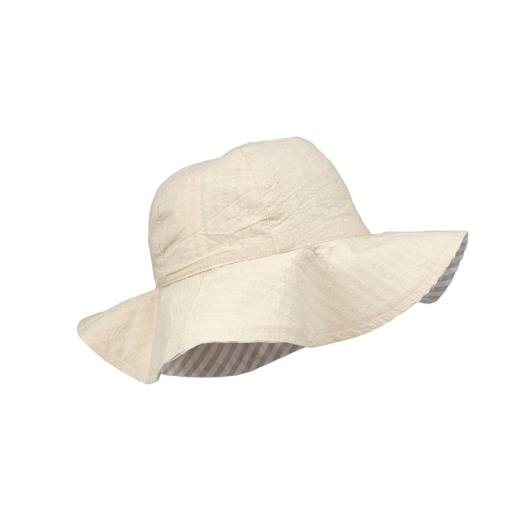 Amelia Reversible Seersucker Sun Hat in Sandy / White Stripe by Liewood