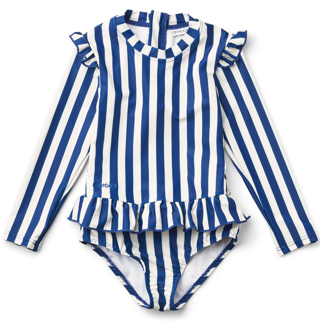 Sille Long Sleeve Swimsuit in Surf Blue / Cream Stripe by Liewood