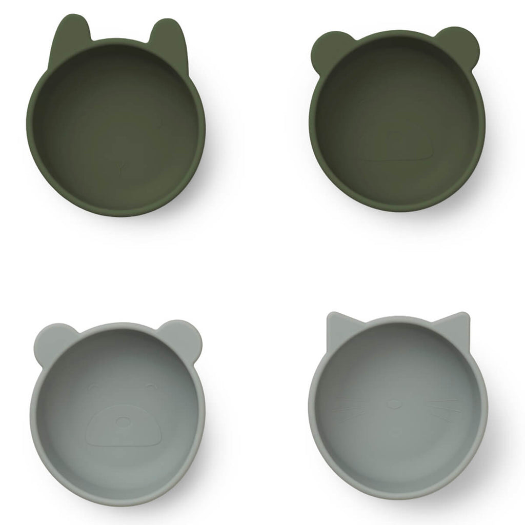 Iggy Silicone Bowls in Hunter Green Mix by Liewood (4 Pack)