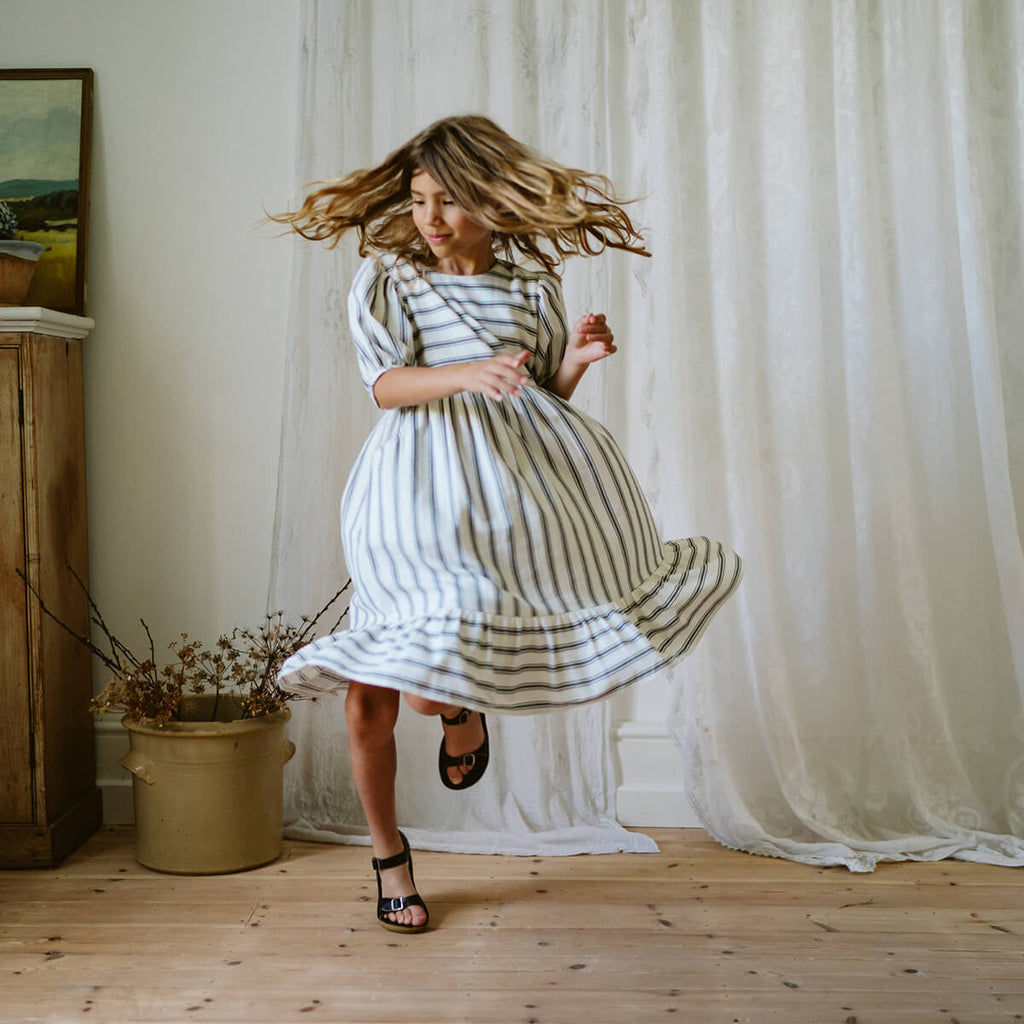 Amy Dress in Ticking Stripe by Little Cotton Clothes