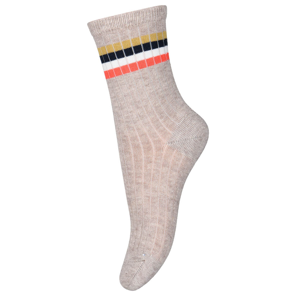 Aksel Stripe Ankle Socks in Light Brown Melange by MP Denmark