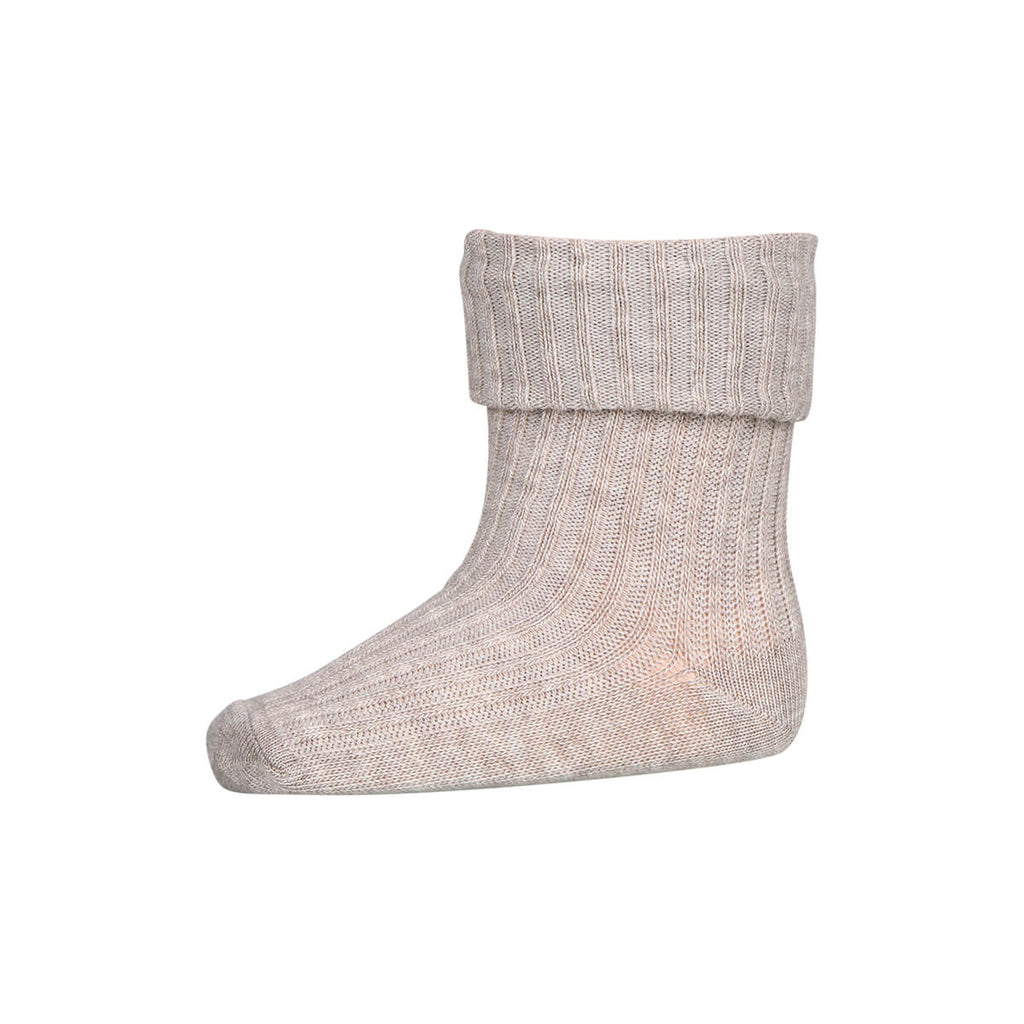 Cotton Rib Ankle Socks in Light Brown Melange by MP Denmark