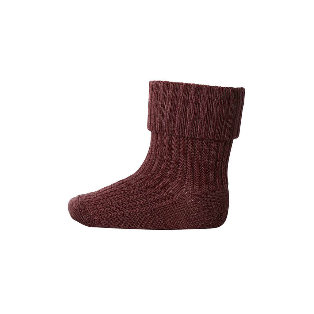 Wool Rib Ankle Socks in Dark Brick by MP Denmark