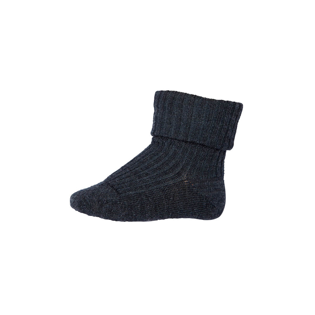 Wool Rib Ankle Socks in Dark Grey Melange by MP Denmark