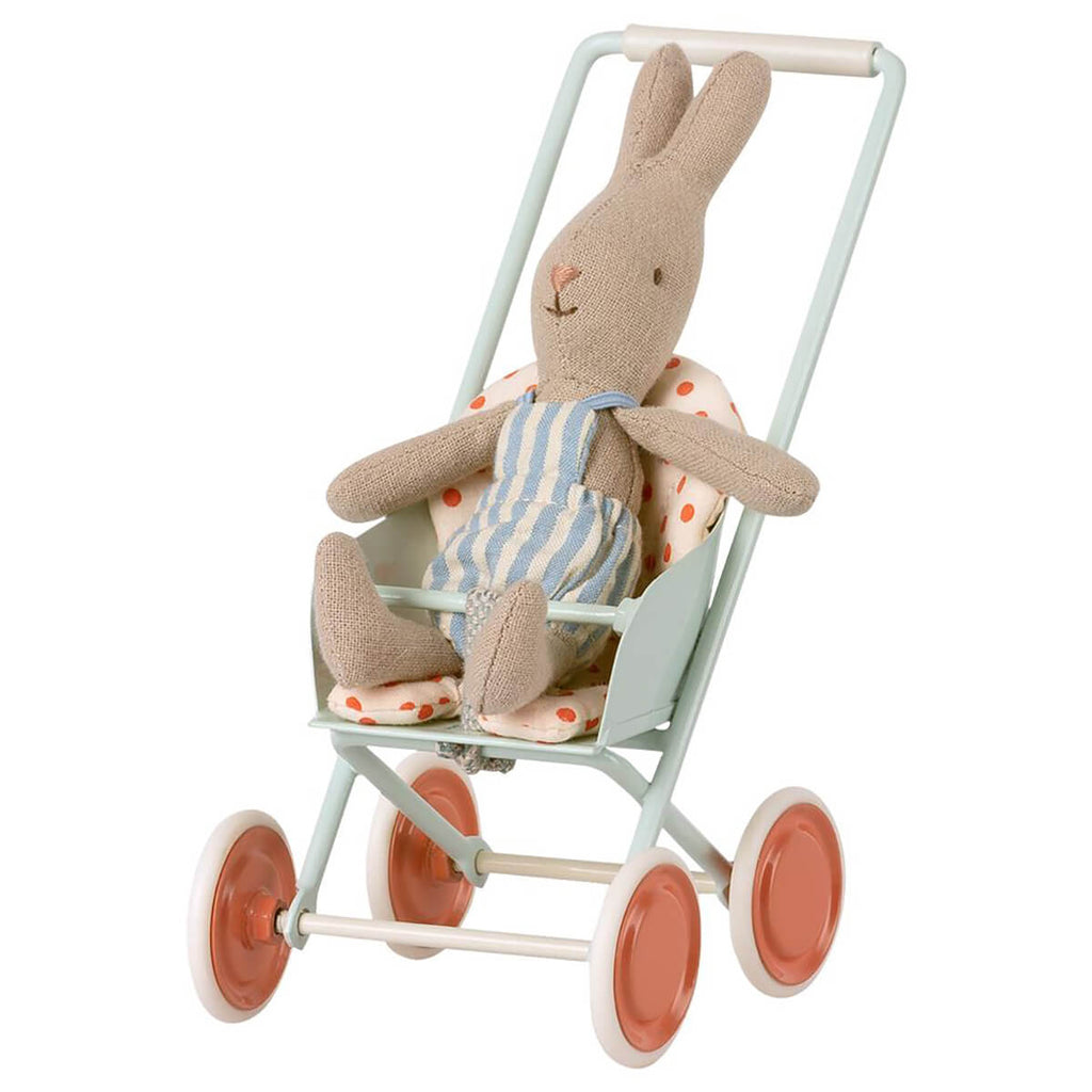 Baby Mouse / Bunny Stroller (Micro) in Sky Blue and Spots by Maileg