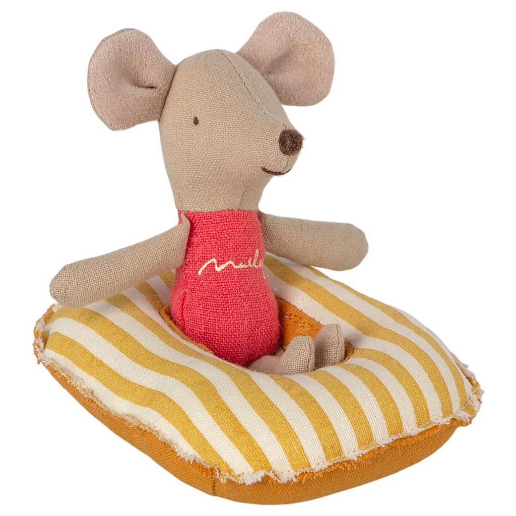 Small Mouse Rubber Boat in Yellow Stripe by Maileg
