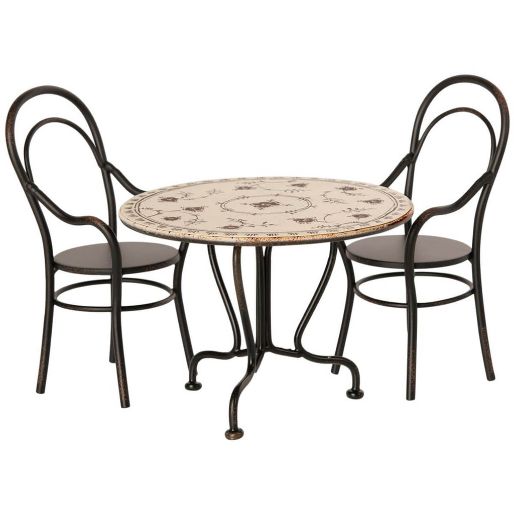 Dining Table and Chair Set (Mini) in Anthracite and Floral by Maileg