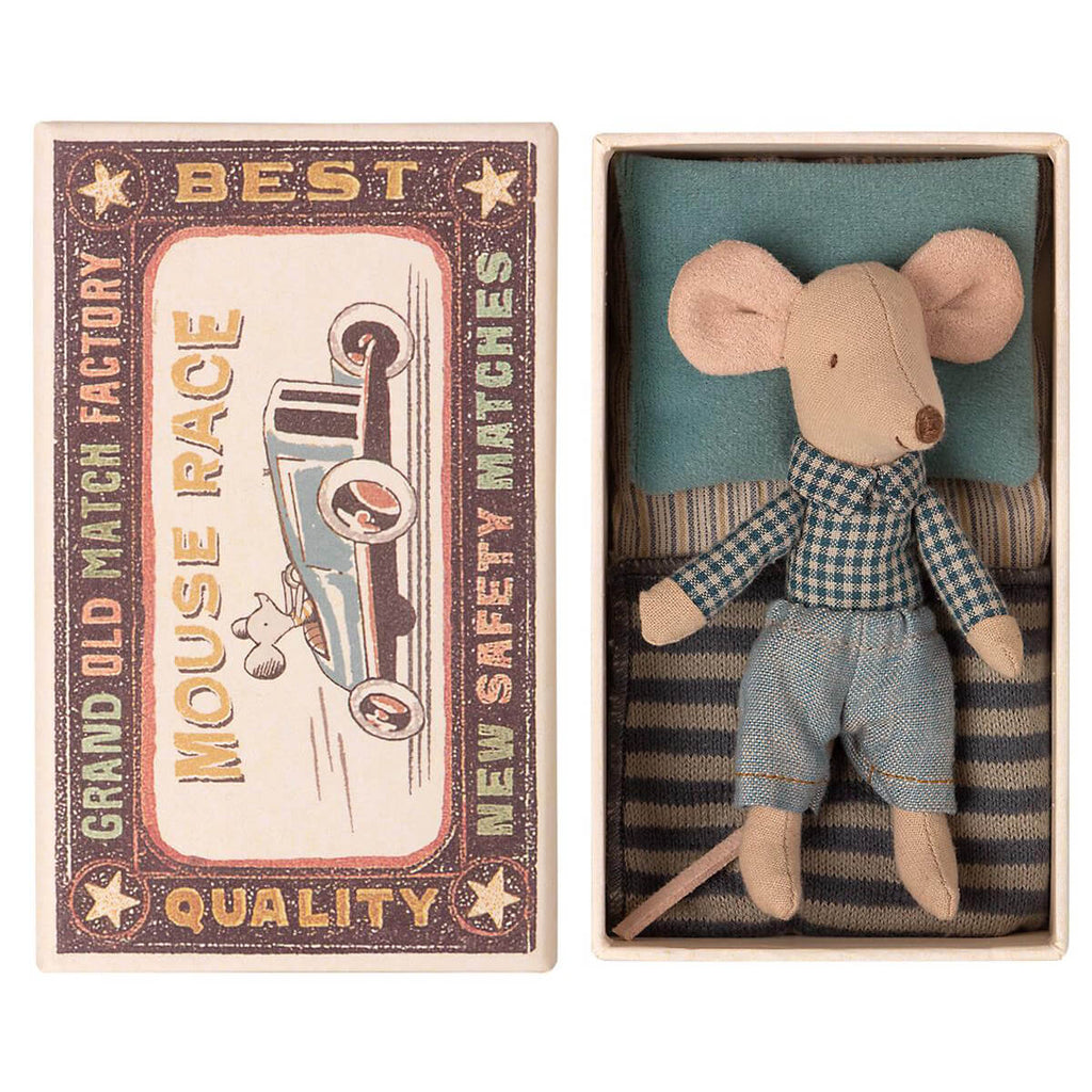 Little Brother Mouse in a Matchbox (Check Shirt) by Maileg