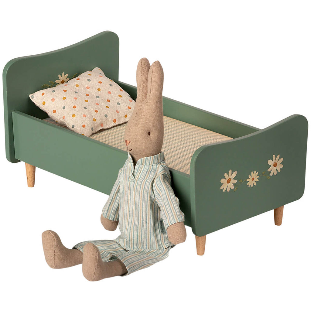 Mini Wooden Bed in Mint Blue (Size 1 & 2 Rabbits) by Maileg