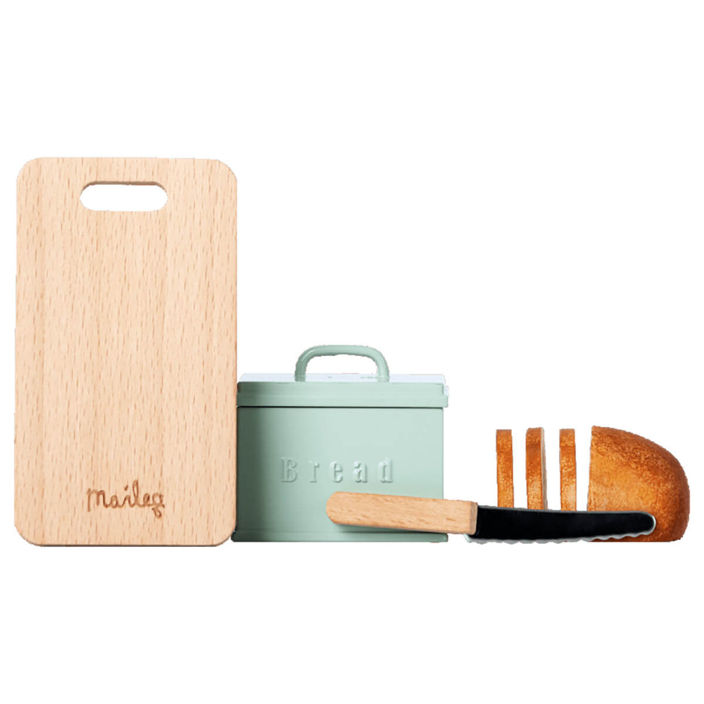 Miniature Bread Box with Cutting Board and Knife by Maileg