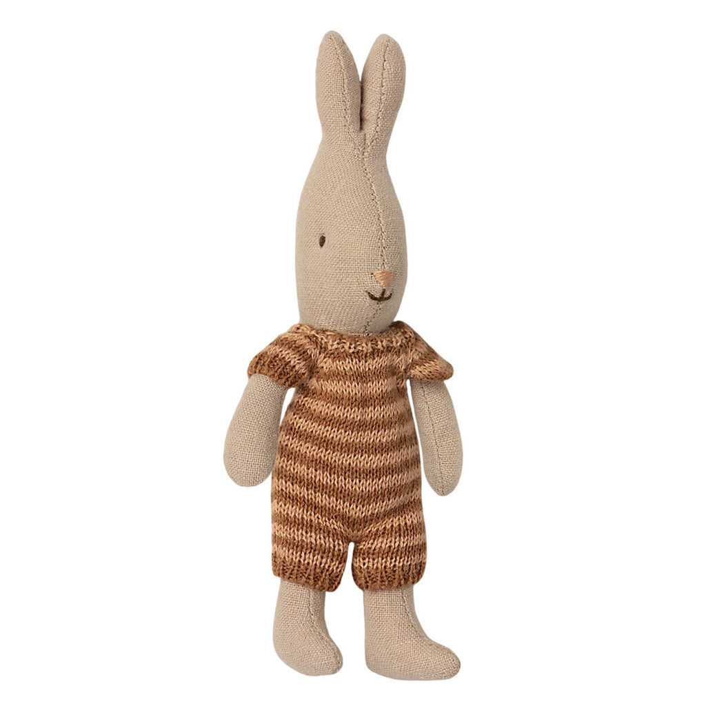 Micro Bunny in a Brown / Sand Knitted Striped Suit by Maileg