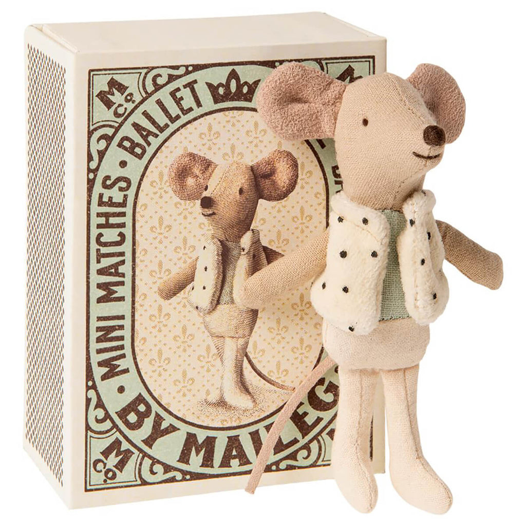 Little Brother Dancer Mouse (Polka Dot Vest) in a Matchbox by Maileg