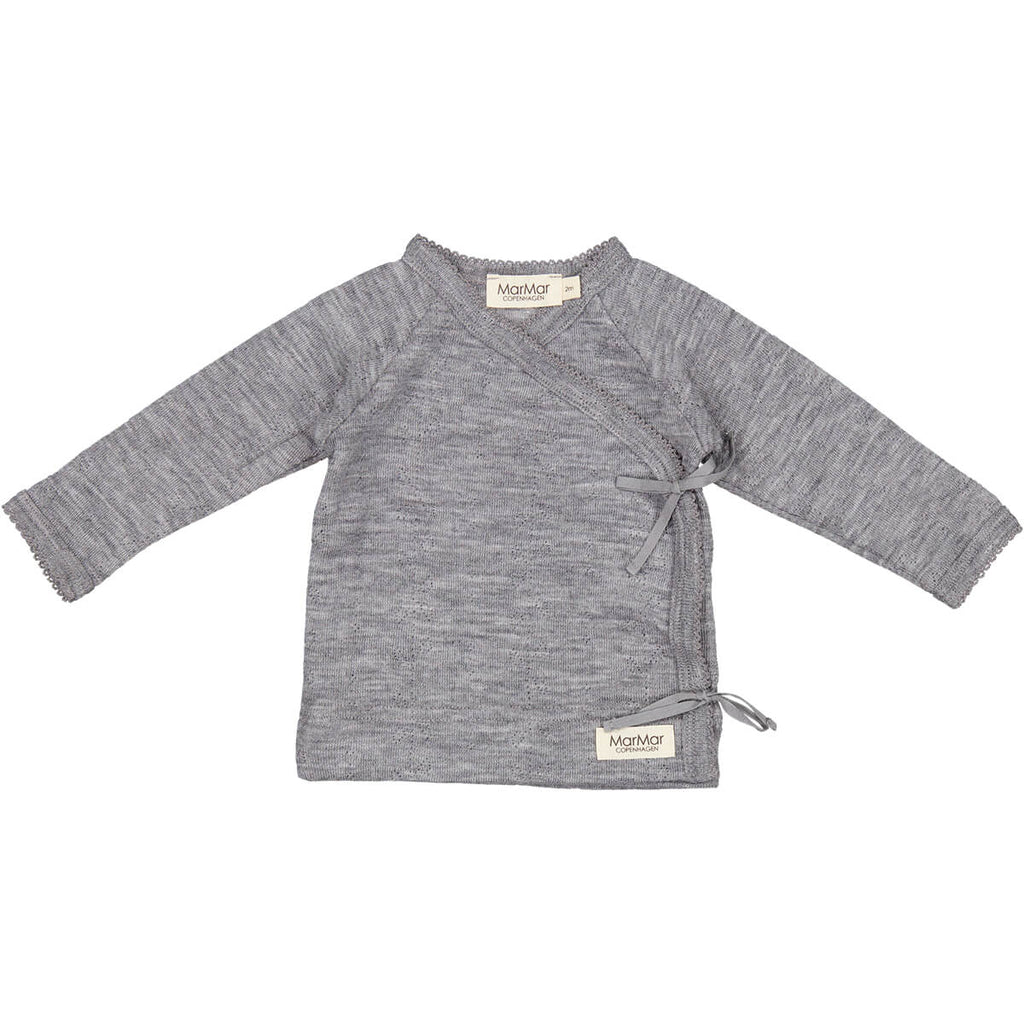 Tut Wool Pointelle Wrap Baby Top in Grey Melange by MarMar Copenhagen