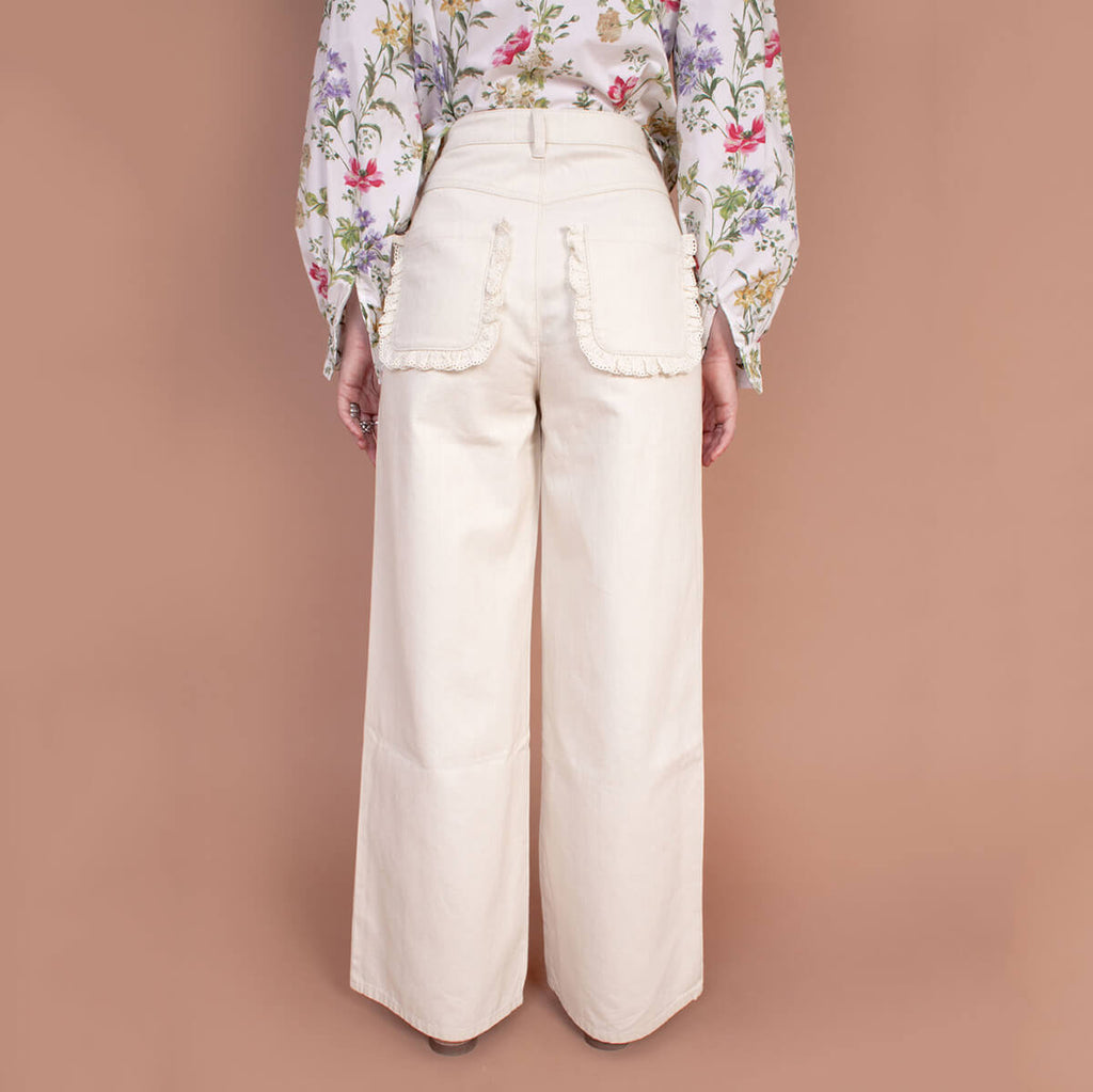 Heather Lace Pocket Jeans in White by Meadows