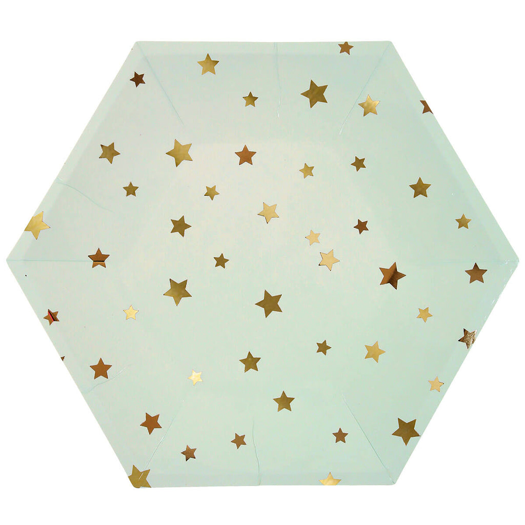 Gold Stars Multicolour Hexagonal Large Party Plates by Meri Meri