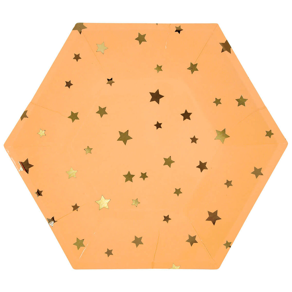 Gold Stars Multicolour Hexagonal Large Party Plates by Meri Meri