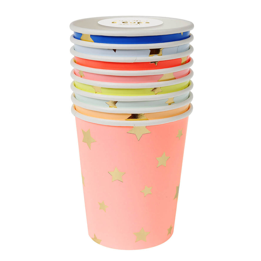 Gold Stars Multicolour Party Cups by Meri Meri