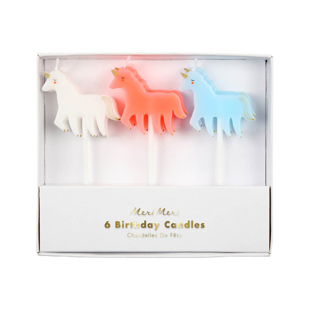 Set Of 6 Unicorn Birthday Candles by Meri Meri
