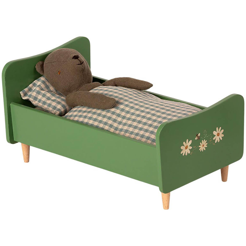 Wooden Bed For Teddy Dad in Dusty Green by Maileg