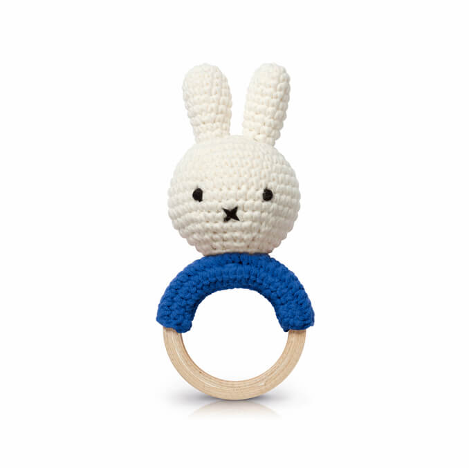 Miffy Teething Ring Rattle In Blue by Miffy Handmade