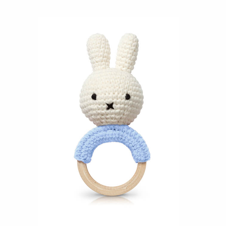 Miffy Teething Ring Rattle In Pastel Blue by Miffy Handmade