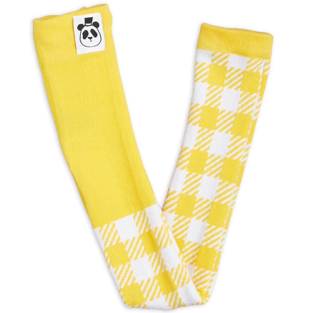 Gingham Check Footless Tights in Yellow by Mini Rodini