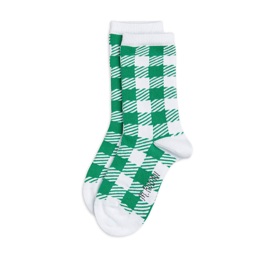 Gingham Check Socks in Green by Mini Rodini