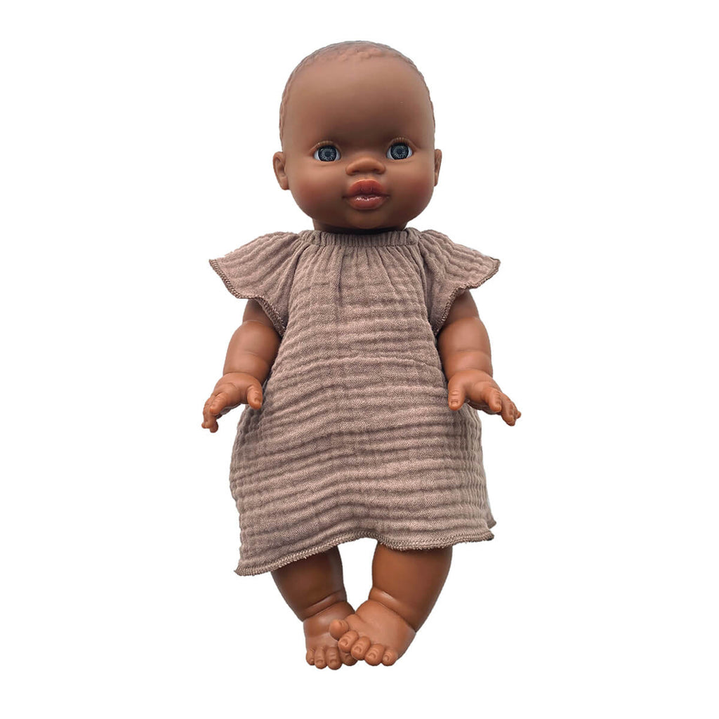 Augustine Flutter Sleeve Dress (34cm Doll) in Chestnut by Minikane