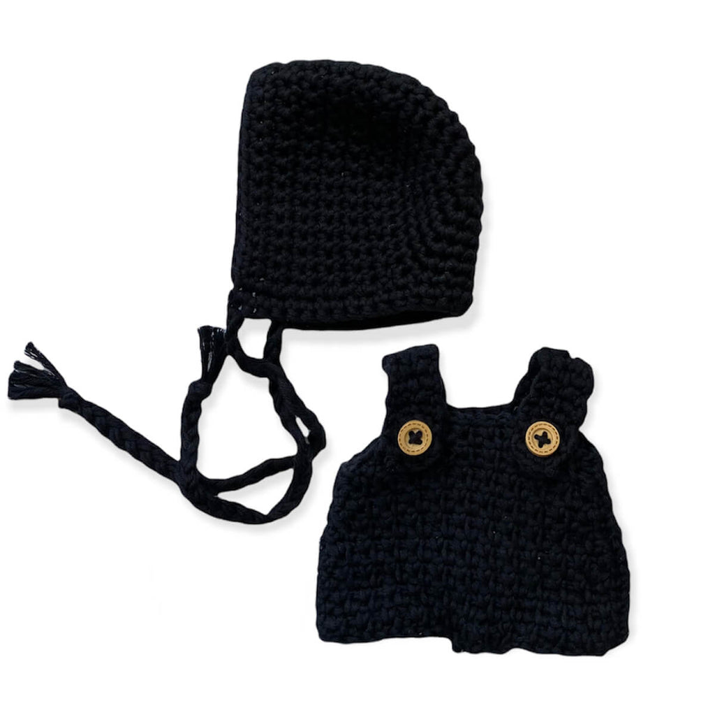 Crochet Hat And Romper Set (21cm Doll) in Black by Minikane