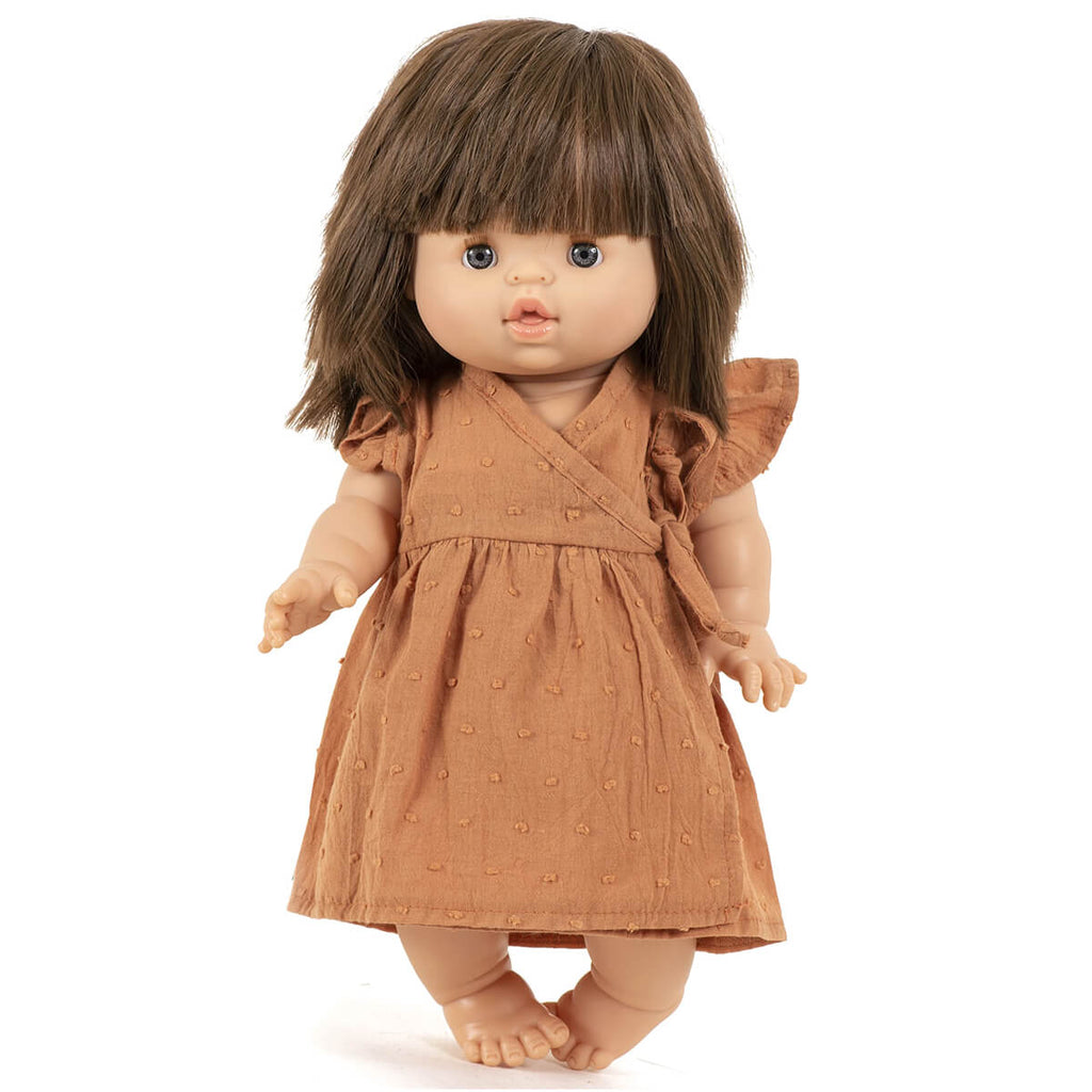 Iris Dress (34cm Doll) in Brown Sugar Plumeti by Minikane