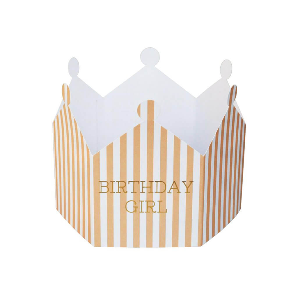 Birthday Girl Striped Crown Greetings Card by Nancy & Betty Studio